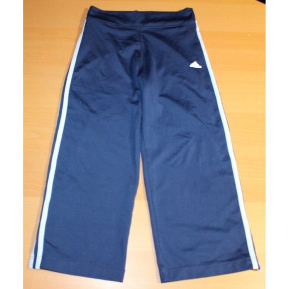 Girls Adidas Climalite 3 White Stripes Elastic Waist Pants Medium Blue Athletic - Picture 1 of 6